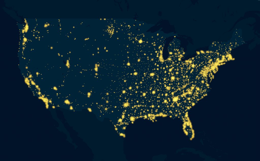 Night Map communications and electricity United States of America (Bigstock/ Max776)
