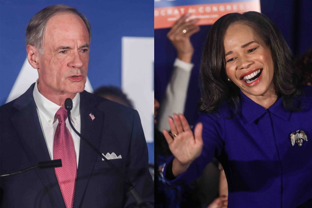 carperblountx1200 Incumbent Democrats Tom Carper and Lisa Blunt Rochester during a watch party Tuesday, Nov. 06, 2018, at the Doubletree Hotel in Wilmington, Delaware. (Saquan Stimpson for WHYY)