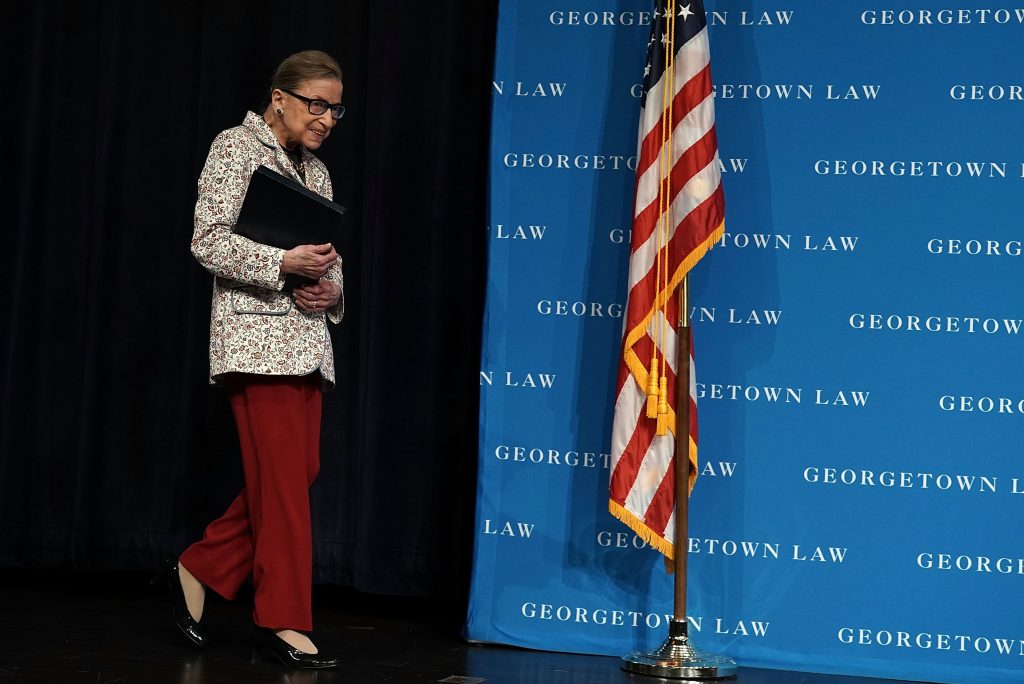 U.S. Supreme Court Justice Ruth Bader Ginsburg arrives at a lecture on Sept. 26 at Georgetown University Law Center in Washington, D.C. Ginsburg has been hospitalized after falling and fracturing several ribs. U.S. Supreme Court Justice Ruth Bader Ginsburg arrives at a lecture on Sept. 26 at Georgetown University Law Center in Washington, D.C. Ginsburg has been hospitalized after falling and fracturing several ribs. (Alex Wong/Getty Images)