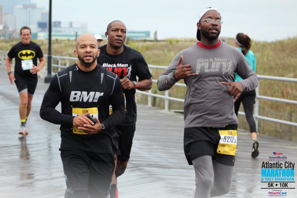  Kareem Lee, left, Jason Reeves and Dave Johnson, right, from Black Men Run were running the  Atlantic City Marathon Race 10k on 10/20/18. 
(Photo courtesy of Dave Johnson)