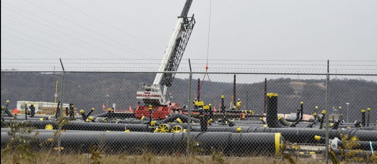 Construction takes place in December 2017 at the site of Shell's ethane cracker plant in Beaver County. (Amy Sisk/StateImpact Pennsylvania)
