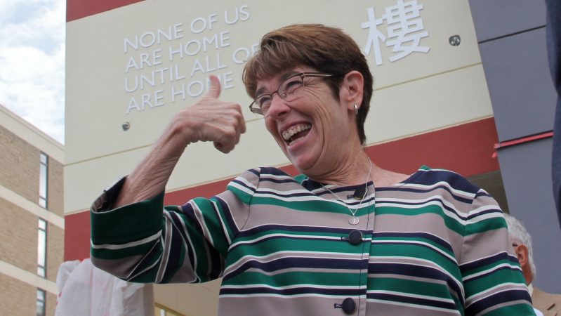 Sister Mary Scullion attends the dedication of a Project HOME apartment building on Arch Street in 2015