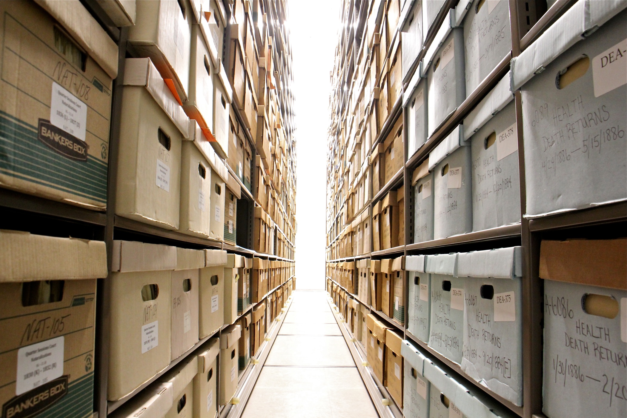 At Philadelphia's new City Archives, 76 rows of high-density shelving contain hundreds of years of records.