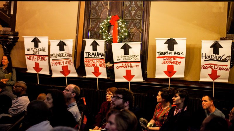 An art project by members of Project HOME is displayed at a Homeless Memorial Day Service Thursday evening at Arch Street United Methodist Church. (Brad Larrison for WHYY)