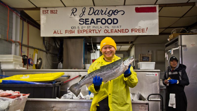 Long Leng is the owner of R.J. Darigo Seafood in the Italian Market. (Kimberly Paynter/WHYY)