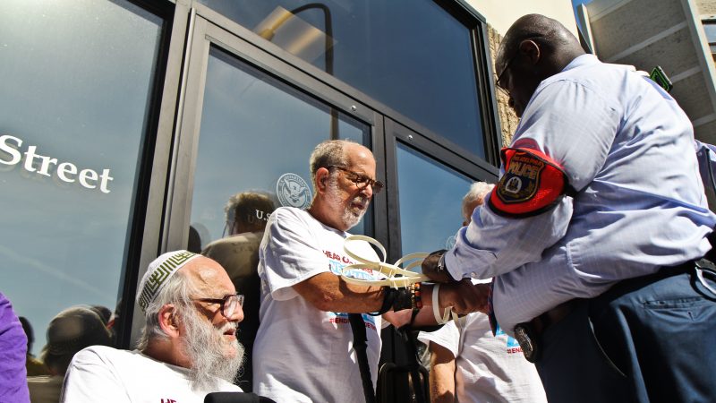 Members of the Conscious Elders Network get arrested in front of the Philadelphia ICE office on June 29, 2018.  Informally known as the 