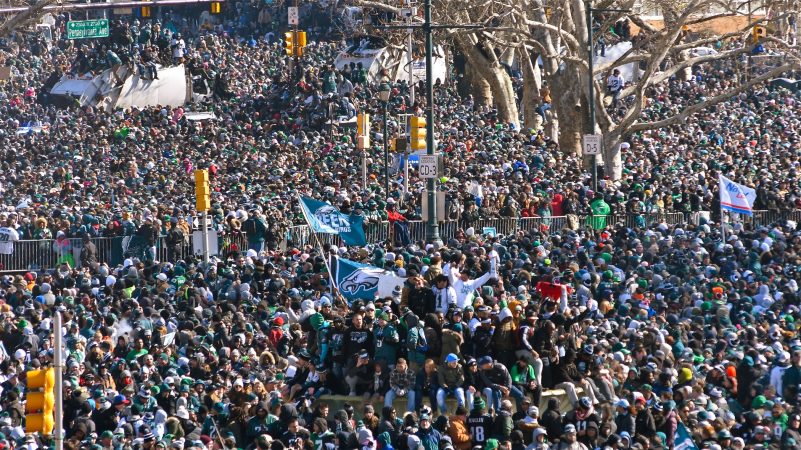 File photo: Hundreds of thousands fill the Ben Franklin Parkway in Philadelphia on Feb. 8, 2018, to celebrate the Philadelphia Eagles winning Super Bowl LII. The Eagles beat the New England Patriots by 41-33. (Bastiaan Slabbers for WHYY)