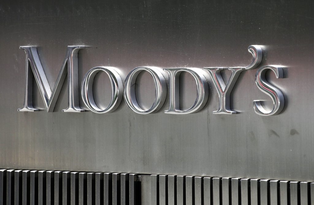 Moody’s A sign for Moody's Corp. is shown Aug. 13, 2010 in New York. Moody's Investors Service is a credit rating agency. (AP Photo/Mark Lennihan)