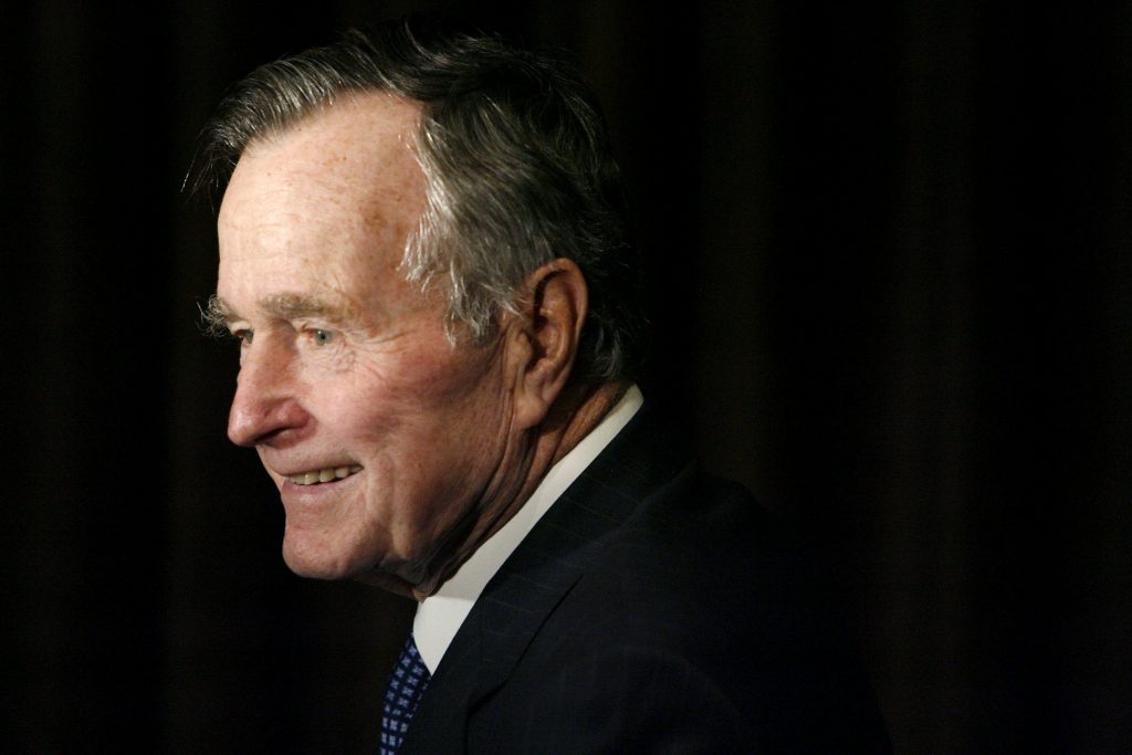 FILE - In this Feb. 6, 2007, file photo, former President George H.W. Bush arrives at the 2007 Ronald Reagan Freedom Award gala dinner held in his honor in Beverly Hills, Calif. Bush has died at age 94. Family spokesman Jim McGrath says Bush died shortly after 10 p.m. Friday, Nov. 30, 2018, about eight months after the death of his wife, Barbara Bush. (AP Photo/Matt Sayles, File)