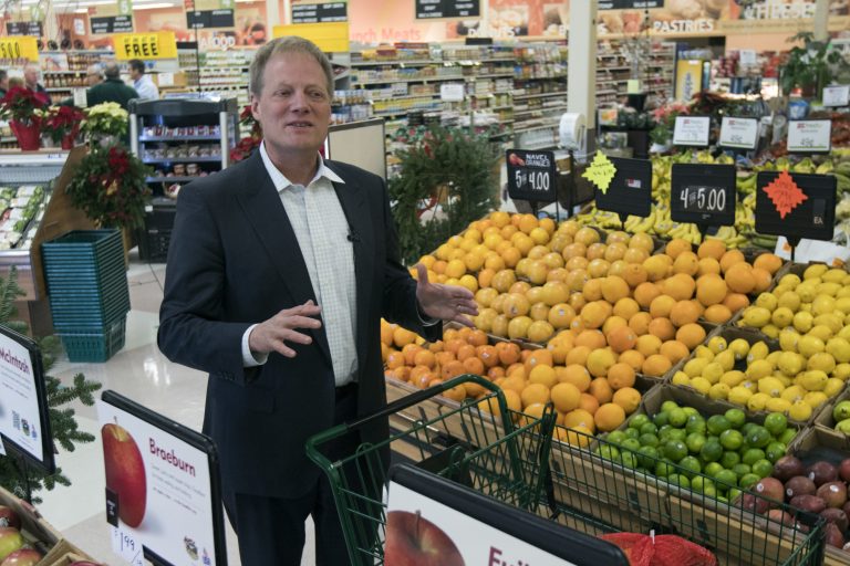 In this Dec. 6, 2016 file photo, Brian Wansink speaks during an interview in the produce section of a supermarket in Ithaca, N.Y. On Friday, Sept. 21, 2018, the prominent food researcher is defending his work a day after Cornell University said he engaged in academic misconduct and was removed from all teaching and research positions. (Mike Groll/AP Photo)