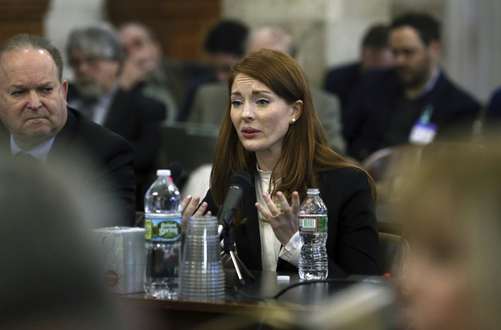 Sexual Misconduct New Jersey Katie Brennan, the chief of staff at the New Jersey Housing and Mortgage Finance Agency, answers a question as she testifies before the Select Oversight Committee at the Statehouse, Tuesday, Dec. 4, 2018, in Trenton, N.J. Brennan says Democratic Gov. Phil Murphy's campaign staff didn't take her sexual assault allegations seriously. (Mel Evans/AP Photo)