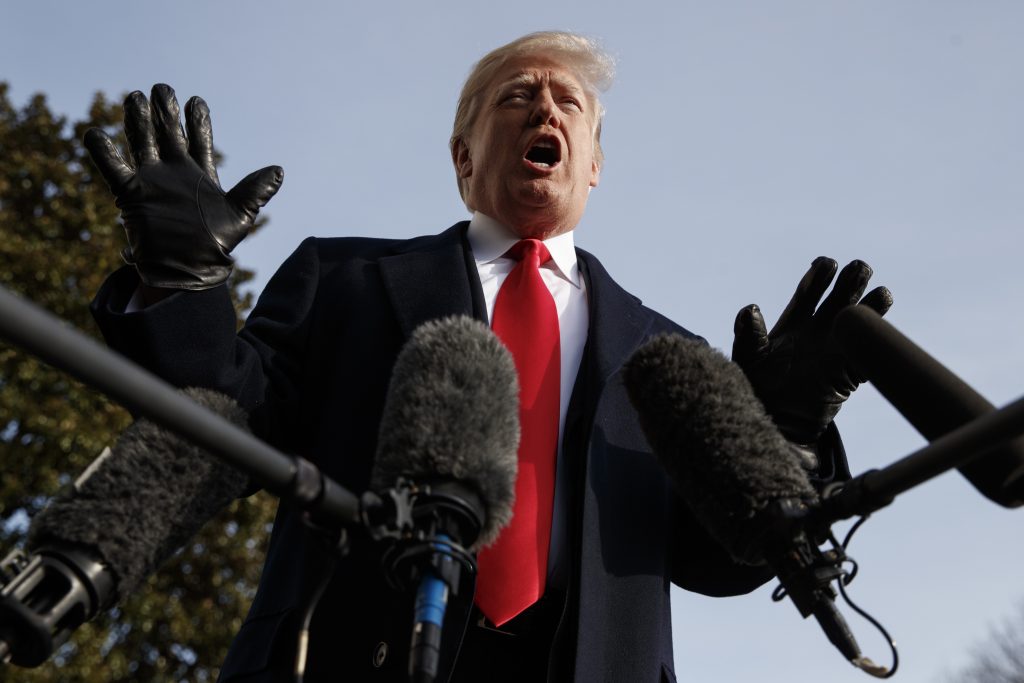 Donald Trump President Donald Trump talks to media before boarding Marine One on the South Lawn of the White House in Washington, Saturday, Dec. 8, 2018, for the short trip to Andrews Air Force Base en route to Philadelphia to attend the Army-Navy Football Game. (Carolyn Kaster/AP)