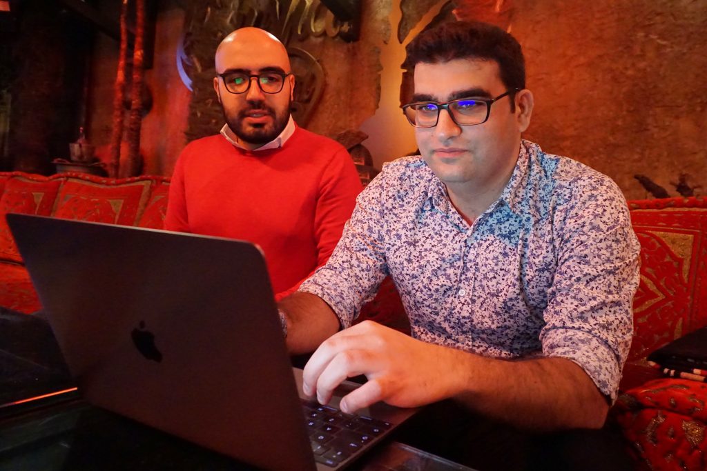 Iranian Hackers Certfa researchers Nariman Gharib, (left), and Amin Sabeti look at a computer at a cafe in London on Friday, Dec. 7, 2018. The Associated Press drew on data gathered by the London-based cybersecurity group Certfa to track how a hacking group often nicknamed Charming Kitten spent the past month trying to break into the private emails of more than a dozen U.S. Treasury officials. Also on the hackers’ hit list: high-profile defenders, detractors and enforcers of the nuclear deal struck between Washington and Tehran, as well as Arab atomic scientists, Iranian civil society figures and D.C. think tank employees. (Raphael Satter/AP Photo)