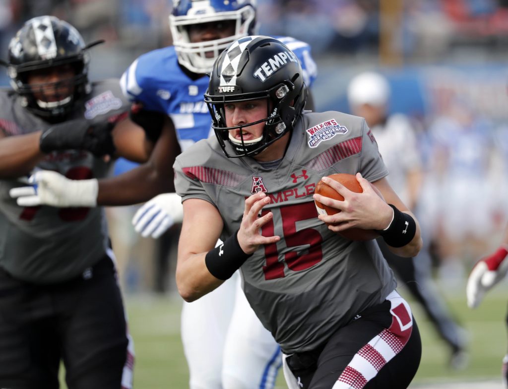 Anthony Russo Temple quarterback Anthony Russo (15) runs for a short gain against Duke during the first half of the Independence Bowl, an NCAA college football game, in Shreveport, Louisiana, Thursday. (AP Photo/Rogelio V. Solis)