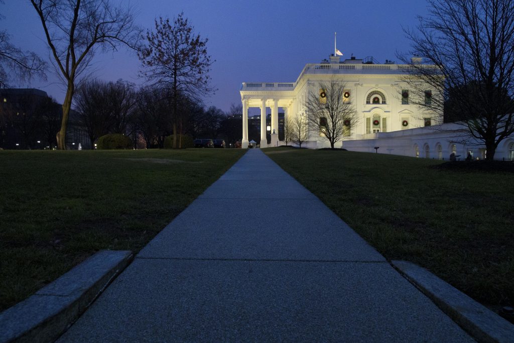 The White House is seen, Friday, Dec. 28, 2018, in Washington. The partial government shutdown will almost certainly be handed off to a divided government to solve in the new year, as both parties traded blame Friday and President Donald Trump sought to raise the stakes in the weeklong impasse. (AP Photo/Alex Brandon)