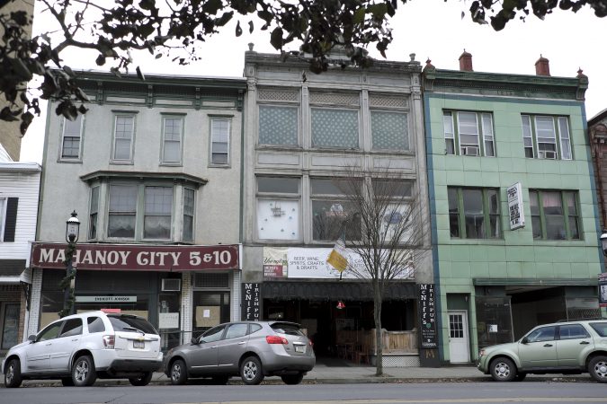 A row of storefronts on West Centre Street in Mahanoy City, Pennsylvania. (Matt Smith for Keystone Crossroads)