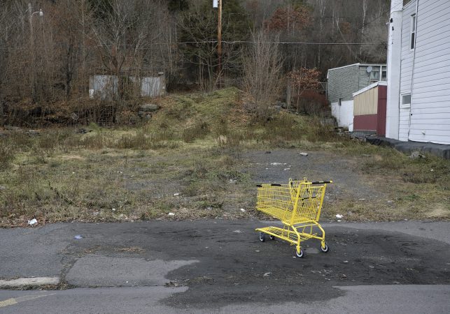 The empty, blighted lot across from Tom Maziekas’ house in Mahanoy City. (Matt Smith for Keystone Crossroads)