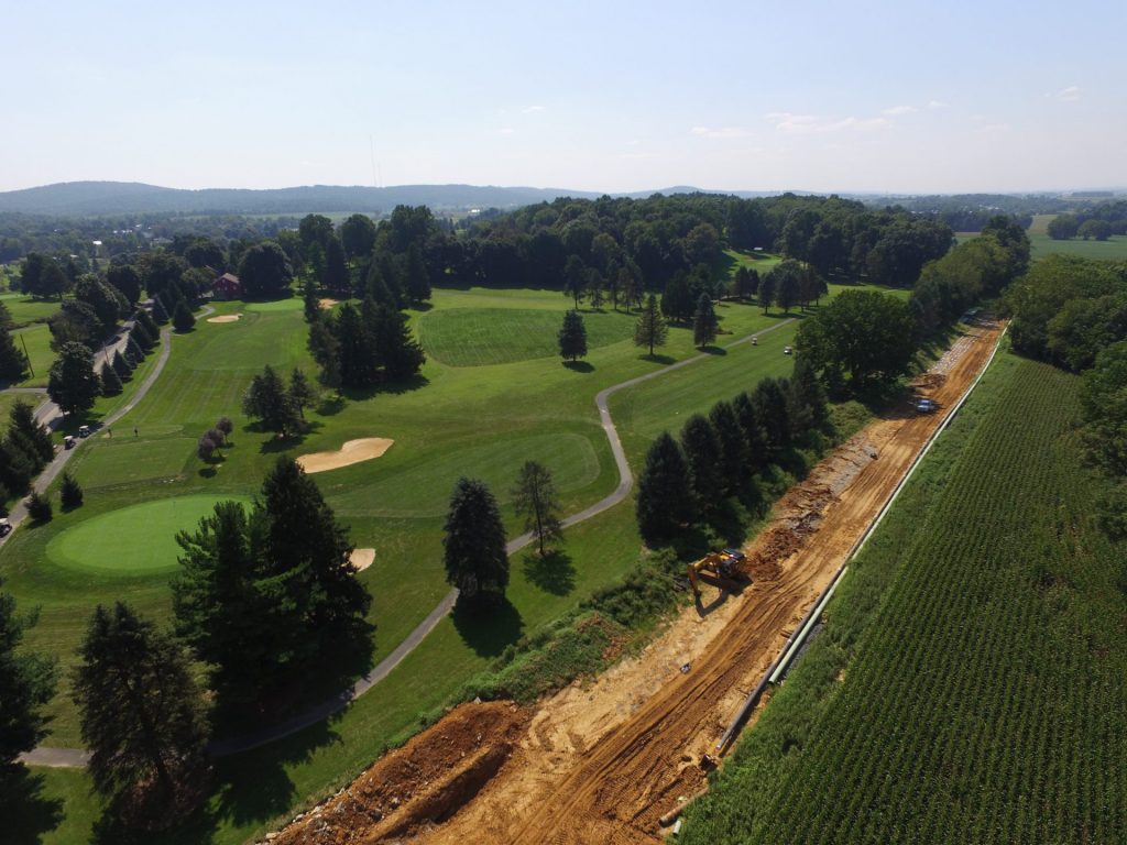 DJI_0084-1920×1440 An aerial view of Mariner East 2 pipeline construction, adjacent to the Fairview Golf Course in Lebanon County August 24, 2018. (Marie Cusick/StateImpact Pennsylvania)