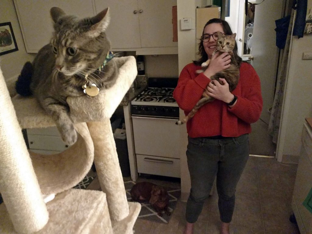 Sydni Schieber with her three pets. (Andrew Stelzer/For WHYY) Sydni Schieber with her three pets. (Andrew Stelzer/For WHYY)