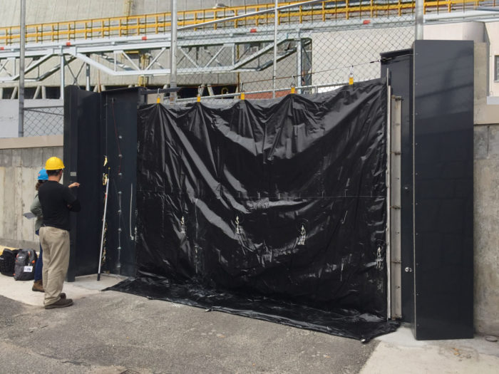 Side-Deployed-Flex-Wall-2-700×525 ILC Dover's Flex Wall is designed to hold back up to six feet of water from entering a building or other infrastructure site. (ILC Dover photo)