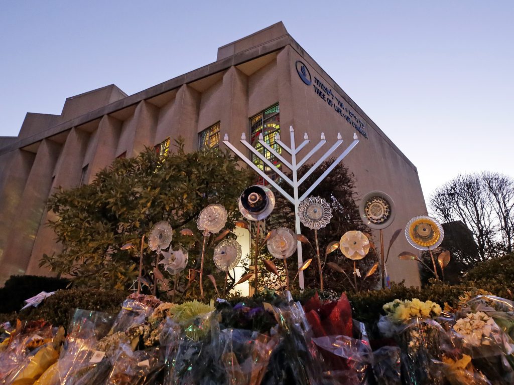 A menorah is installed outside the Tree of Life Synagogue in Pittsburgh on the first night of Hanukkah.The synagogue was the site of a mass shooting in October. It was one of a number of tragedies and revelations that made 2018 a difficult year for the city of Pittsburgh. A menorah is installed outside the Tree of Life Synagogue in Pittsburgh on the first night of Hanukkah.The synagogue was the site of a mass shooting in October. It was one of a number of tragedies and revelations that made 2018 a difficult year for the city of Pittsburgh. (Gene J. Puskar/AP Photo)