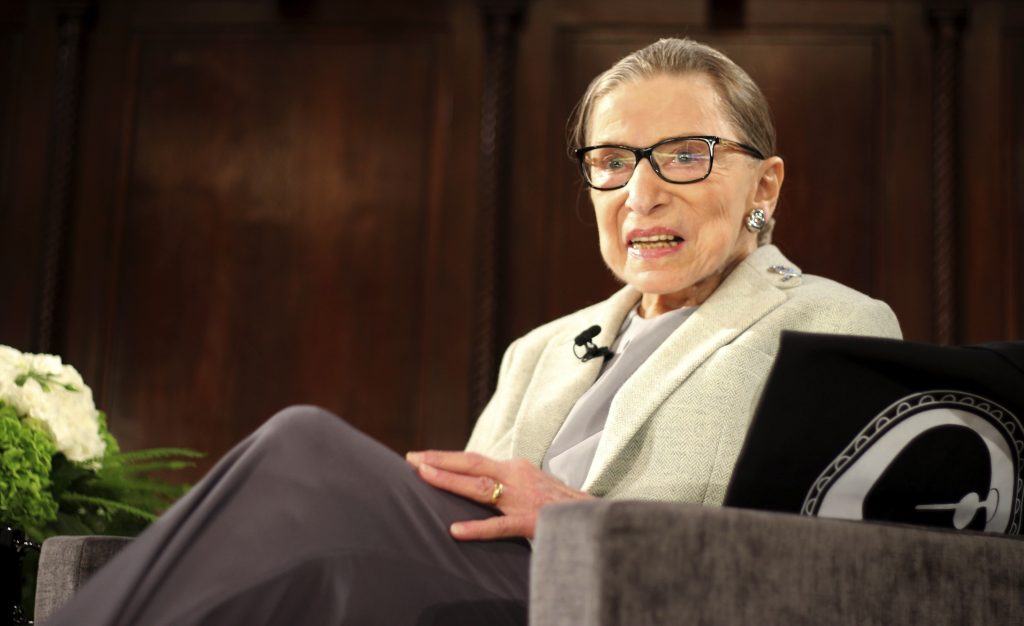 Supreme Court Justice Ruth Bader Ginsburg appears at an event in New York earlier this month, days before undergoing surgery for early stage lung cancer. The 85-year-old justice was discharged from the hospital on Christmas Day