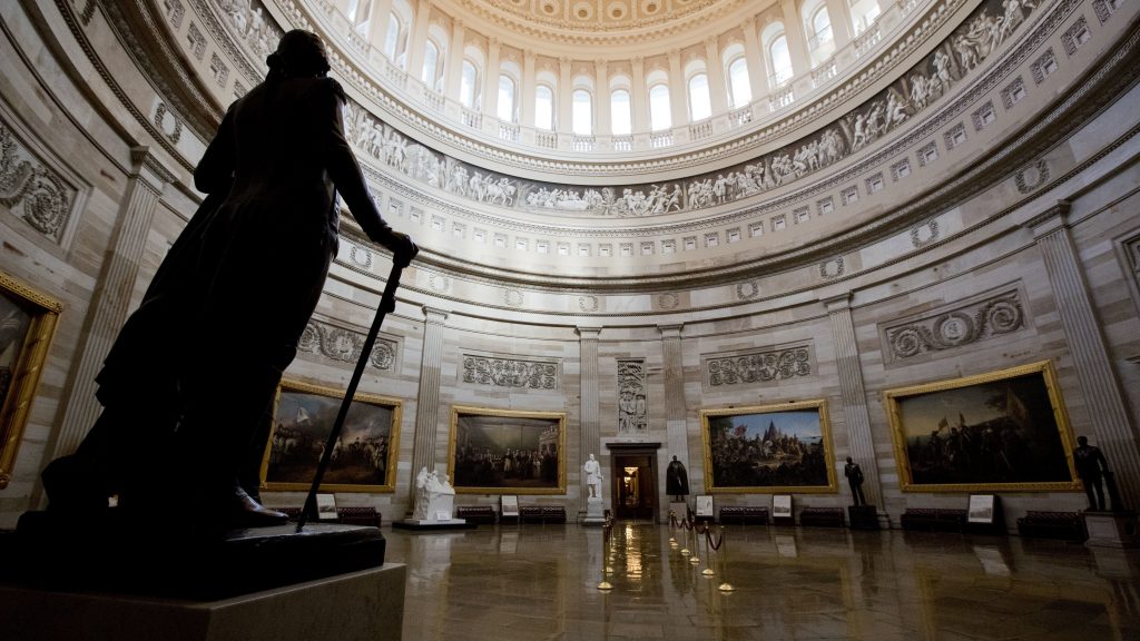 The U.S. Capitol Rotunda stands empty on Monday, a result of the partial government shutdown. The shutdown has affected the administration of the Violence Against Women Act, which expired Friday at midnight. The U.S. Capitol Rotunda stands empty on Monday, a result of the partial government shutdown. The shutdown has affected the administration of the Violence Against Women Act, which expired Friday at midnight.
(Manuel Balce Ceneta/AP)