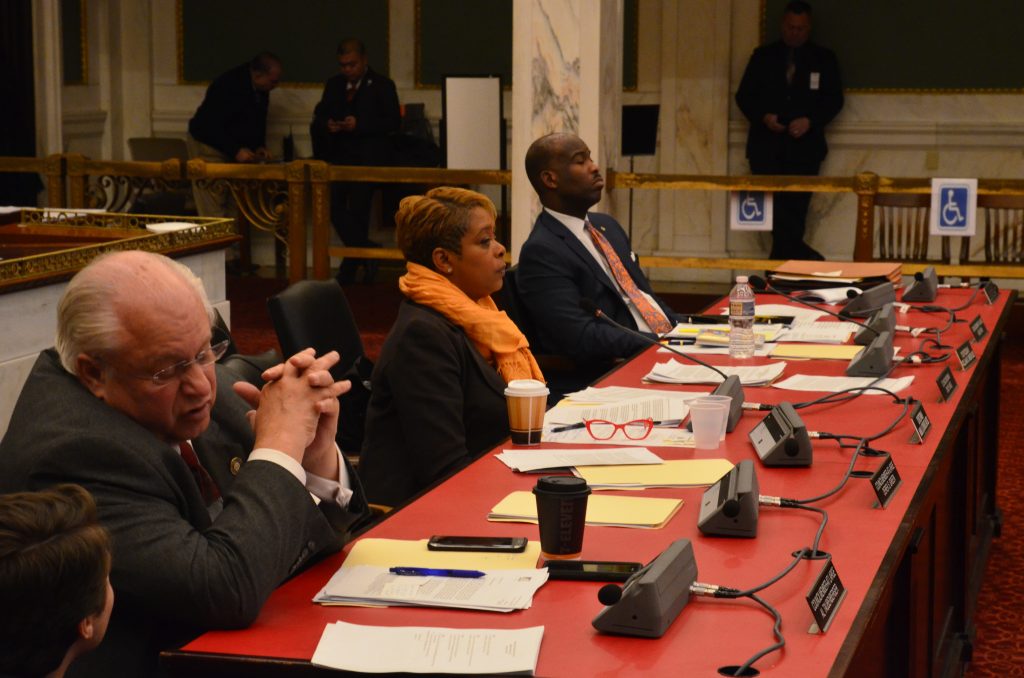 enviro hearing Members of Philadelphia City Council listen to testimony at hearing of the Health and Human Services Committee. (Tom MacDonald/WHYY)