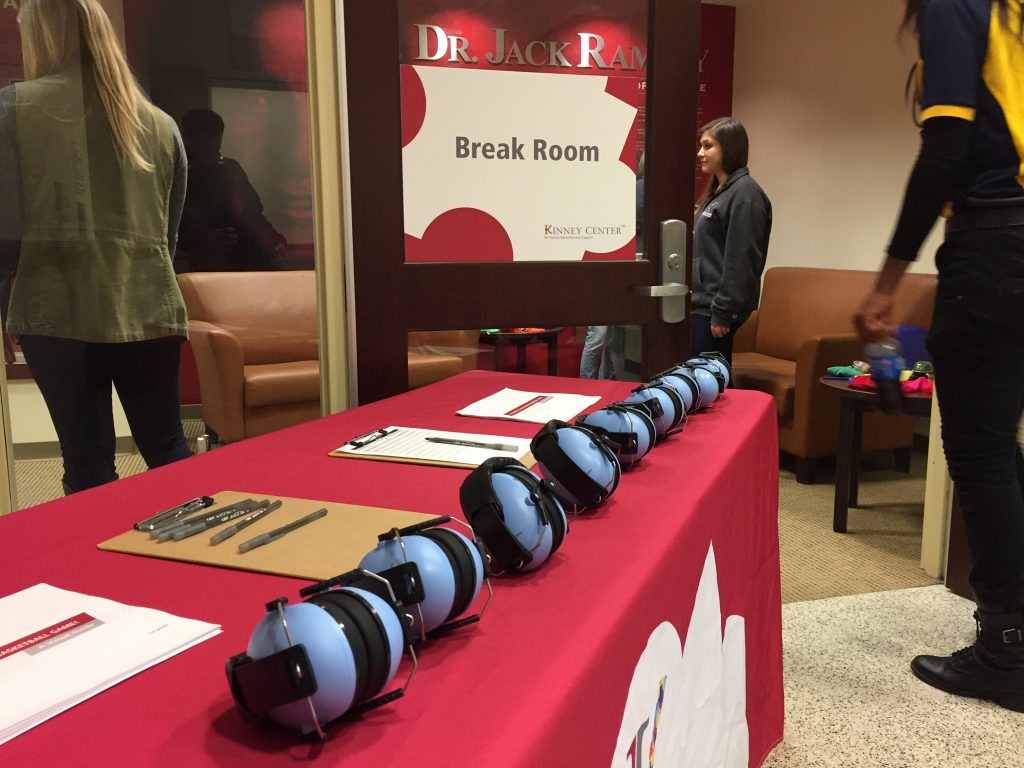The autism break room at St. Joseph's University is designed specifically for people who want to escape the blare and spectacle typically associated with college and pro sports. (Avi Wolfman-Arent/WHYY)