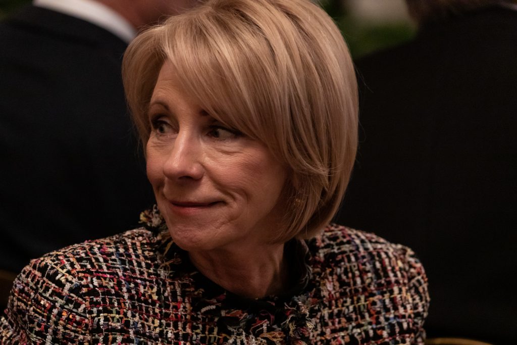U.S. Secretary of Education Betsy DeVos attends an event at the White House. U.S. Secretary of Education Betsy DeVos attends an event at the White House. (Cheriss May/Getty Images)