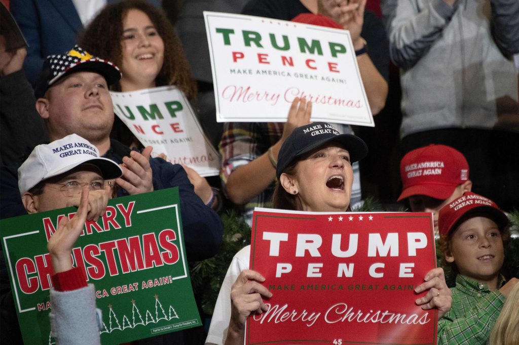 Supporters cheer as President Trump speaks during a rally in Mississippi in November. Supporters cheer as President Trump speaks during a rally in Mississippi in November.
(Jim Watson/AFP/Getty Images)