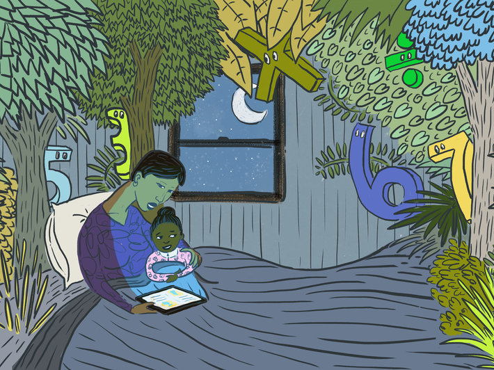 A mother reads her daughter bedtime stories with numbers. A mother reads her daughter bedtime stories with numbers. (LA Johnson/NPR)