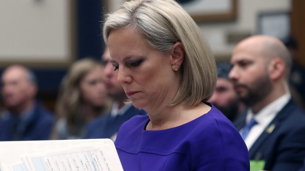 Homeland Security Secretary Kirstjen Nielsen looks at her papers while testifying before members of the House Judiciary Committee on Thursday in Washington, D.C. Homeland Security Secretary Kirstjen Nielsen looks at her papers while testifying before members of the House Judiciary Committee on Thursday in Washington, D.C. (Mark Wilson/Getty Images)