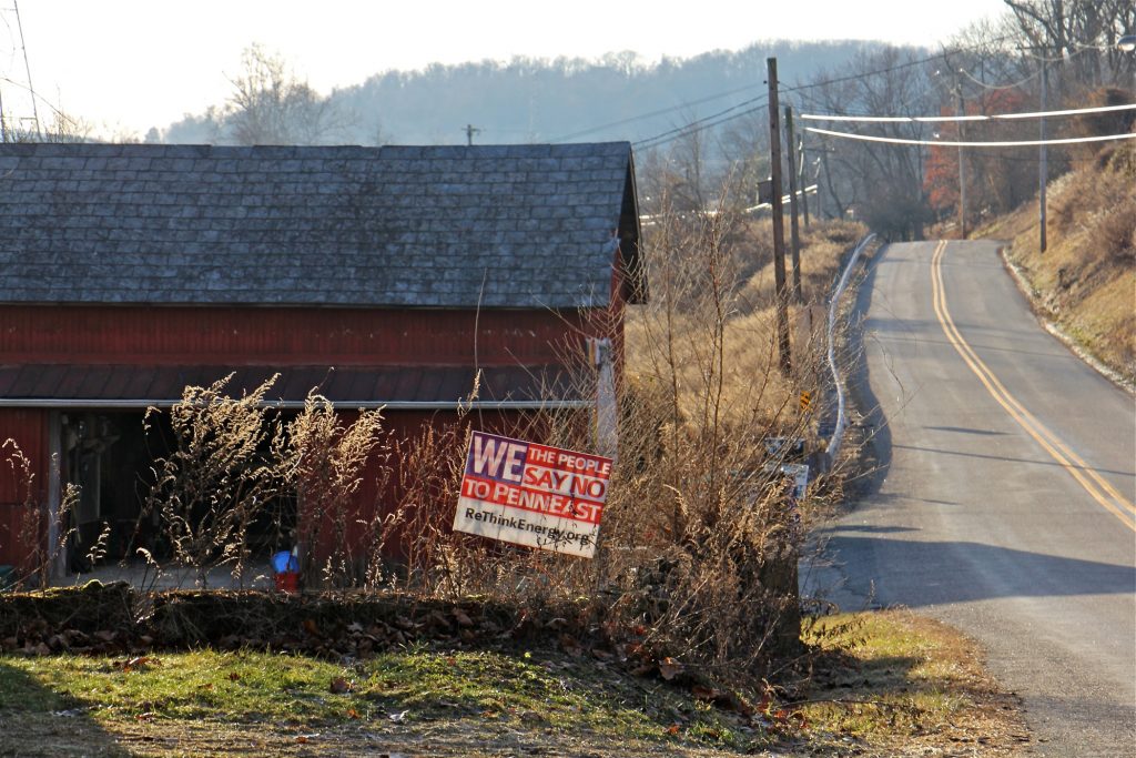 2018 02 13-e lee-new jersey holland township-penneast pipeline sign A sign on Riegelsville Road in Holland Township, New Jersey, shows local opposition to the PennEast pipeline. (Emma Lee/WHYY)