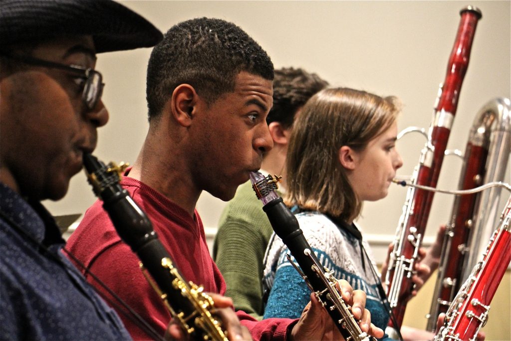 2019 01 03-e lee-marquise bradley-philadelphia settlement music school-center city chamber orchestra student run sh Marquise Bradley, a founding member of the Center City Chamber Orchestra, plays during rehearsal at Settlement Music School. (Emma Lee/WHYY)