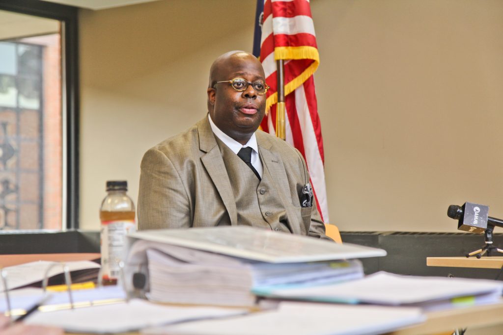 2019 01 07 kpaynter neshaminy mascot hearing-3 Chad Lassiter, the Pennsylvania Human Relations Commission executive director, testifies at a public hearing in Bucks County about the Neshaminy School District mascot in January 2019. (Kimberly Paynter)