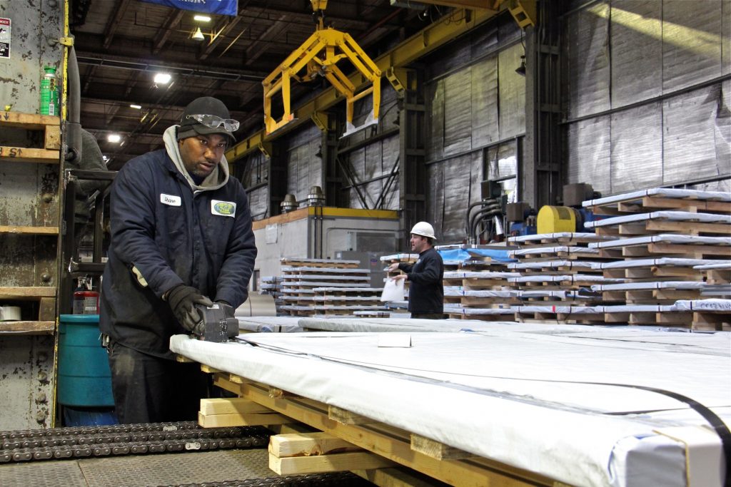 2019 01 17-e lee-camden yards steel-tax incentives Workers prepare steel for shipment at Camden Yards Steel Company. (Emma Lee/WHYY)