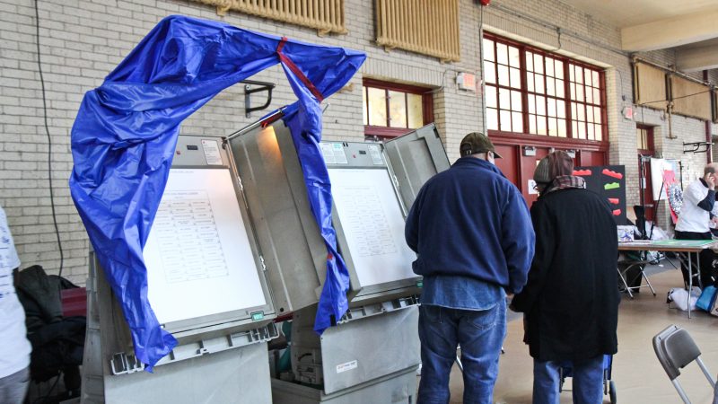 Voting education booths are set up at the MLK Day of Service at Girard College. (Kimberly Paynter/WHYY)