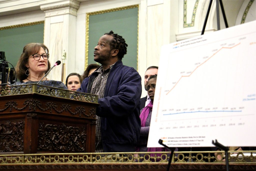 2019 01 23-e lee-bruce thomas-philadelphia city hall-homeless families under count Bruce Thomas talks about the years that he and his family were homeless during a press conference at City Hall. According to data presented by Council members Helen Gym and Allan Domb and members of the Family Service Provider Network, homeless families in Philadelphia are undercounted and underserved.