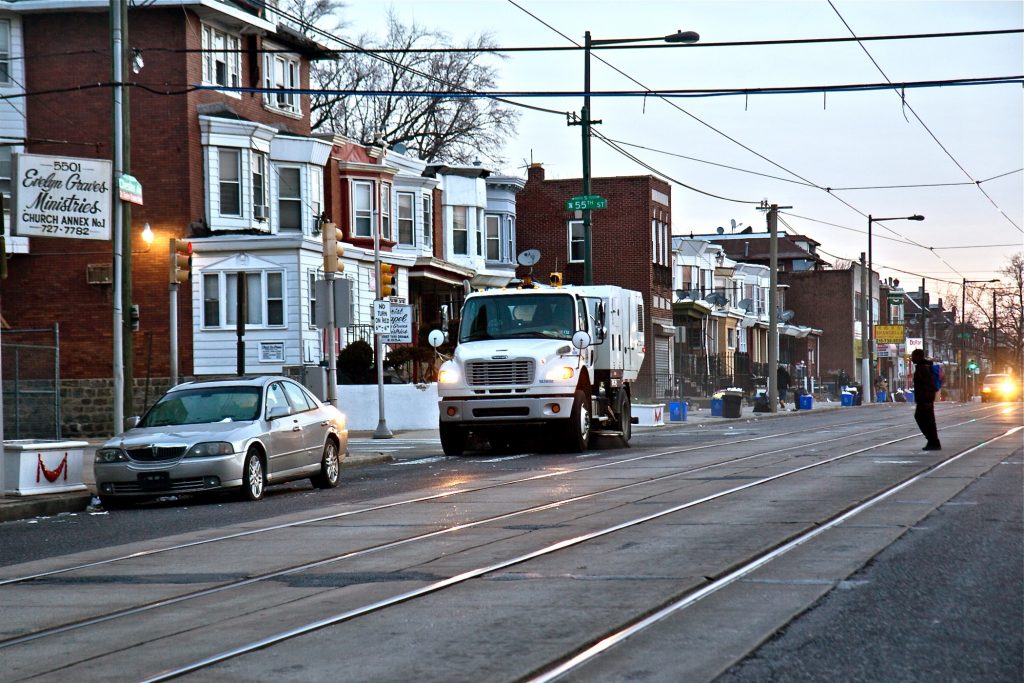 2019 04 kpaynter street seeping A city street sweeper cleans Chester Avenue in Southwest Philadelphia on Jan. 3, 2019. (Kimberly Paynter/WHYY)