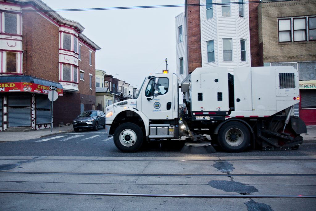 2019 04 kpaynter street seeping-3 A city street sweeper cleans Chester Avenue in Southwest Philadelphia. (Kimberly Paynter)