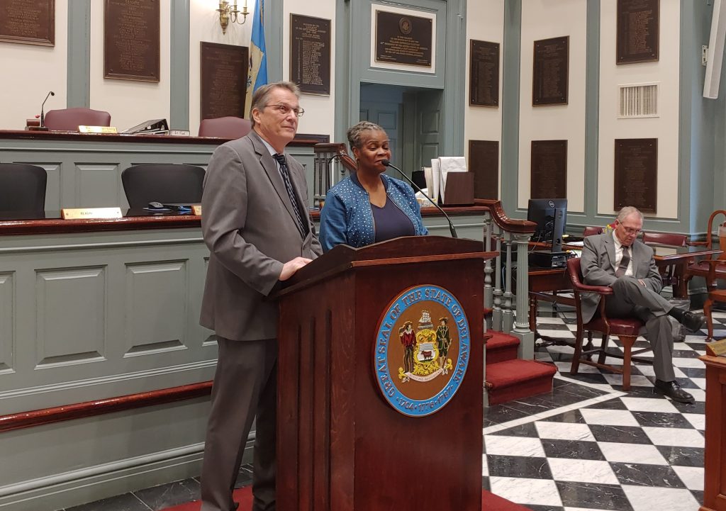 20190122_121006 Delaware state Sen. Bryant Richardson and anti-abortion activists announce legislation to ban abortion after 20 weeks of pregnancy. (Zoe Read/WHYY)