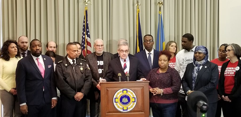 20190123_111129 Philadelphia District Attorney Larry Krasner announces his intention to enforce a 2009 city law that mandates gun owners report a weapon's loss or theft to police. The National Rifle Association is taking issue with that move. (Tom MacDonald/ WHYY)