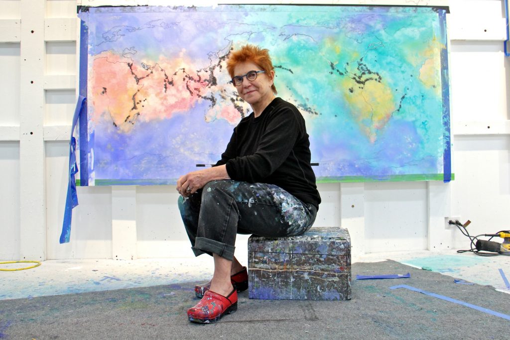 2919 01 24-e lee-diane burko-philadelphia studio-environmental art Artist Diane Burko poses in front of an unfinished work at her Center City studio.
