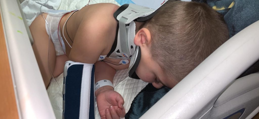 Meghan Kirts’ son David Meghan Kirts' son, David, suffered brain, spinal and other injuries after Wilmington police chasing a suspect on Interstate 95 crashed into her family's car. (Courtesy of Meghan Kirts)