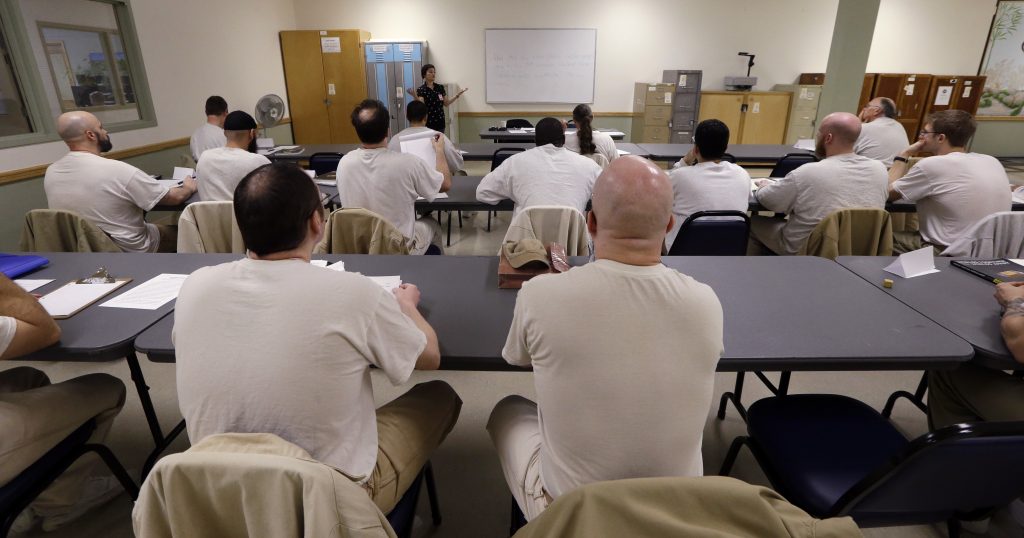 College Behind Bars In this photo taken Thursday, Jan. 28, 2016, inmates look on in their college world history class at the Monroe Correctional Complex in Monroe, Wash. College education in American prisons is starting to grow again, more than two decades since federal government dollars were prohibited from being used for college programs behind bars. (Elaine Thompson/AP Photo)