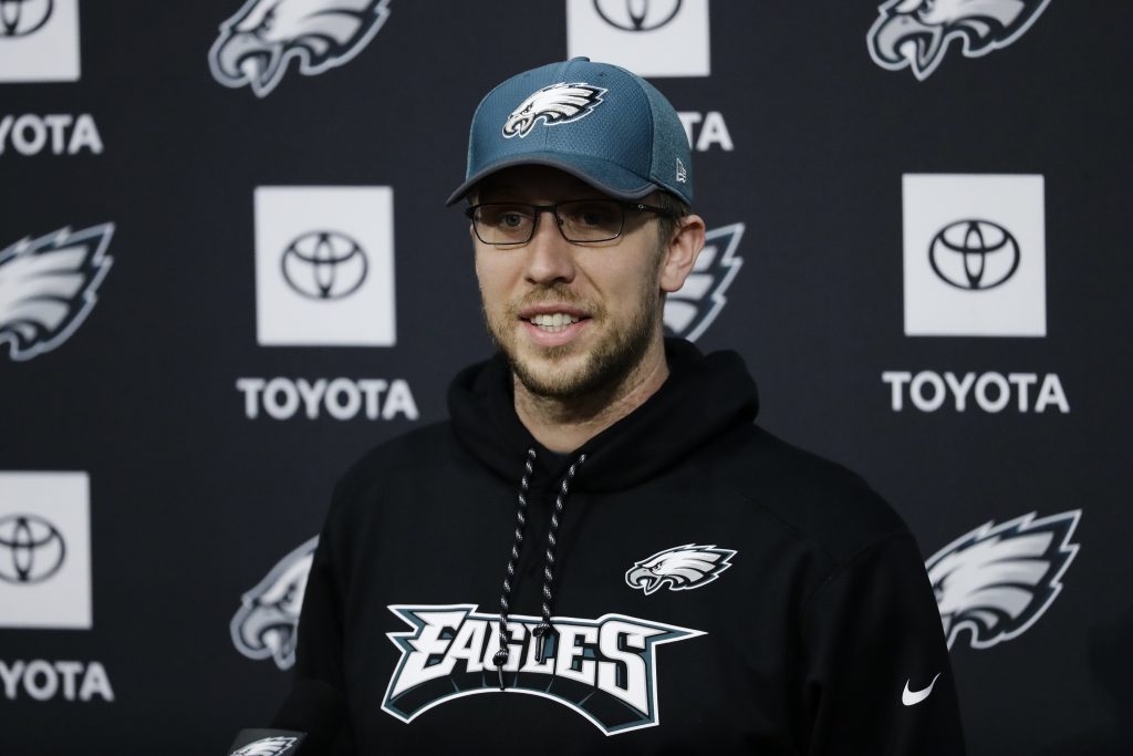 Nick Foles Philadelphia Eagles' Nick Foles speaks with members of the media during a news conference at the team's NFL football training facility in Philadelphia, Wednesday, Jan. 2, 2019. (Matt Rourke/AP Photo)