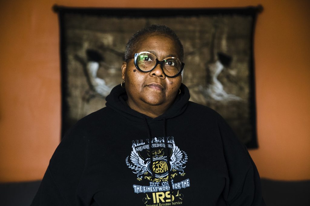 Nora Brooks Nora Brooks a furloughed customer service representative for the Internal Revenue Service poses for a photograph at her home in Philadelphia, Thursday, Jan. 3, 2019. (Matt Rourke/AP Photo)