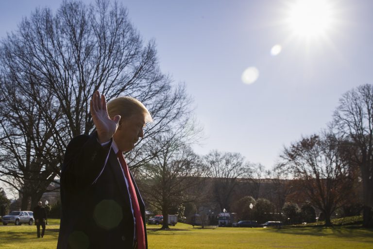 President Donald Trump waves as he departs after speaking on the South Lawn of the White House (AP Photo/Alex Brandon)