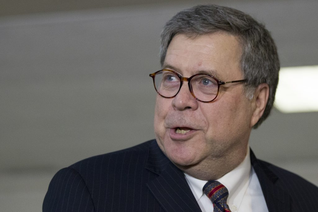Attorney General nominee William Barr departs after a meeting with Sen. John Cornyn, R-Texas, on Capitol Hill, Wednesday, Jan. 9, 2019 in Washington. (AP Photo/Alex Brandon)